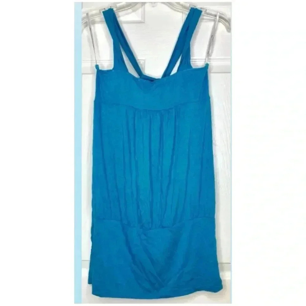 New NWT Women ZOA Teal Blue Cross Front Sleeveless Tunic Shirt Top Sz Large USA